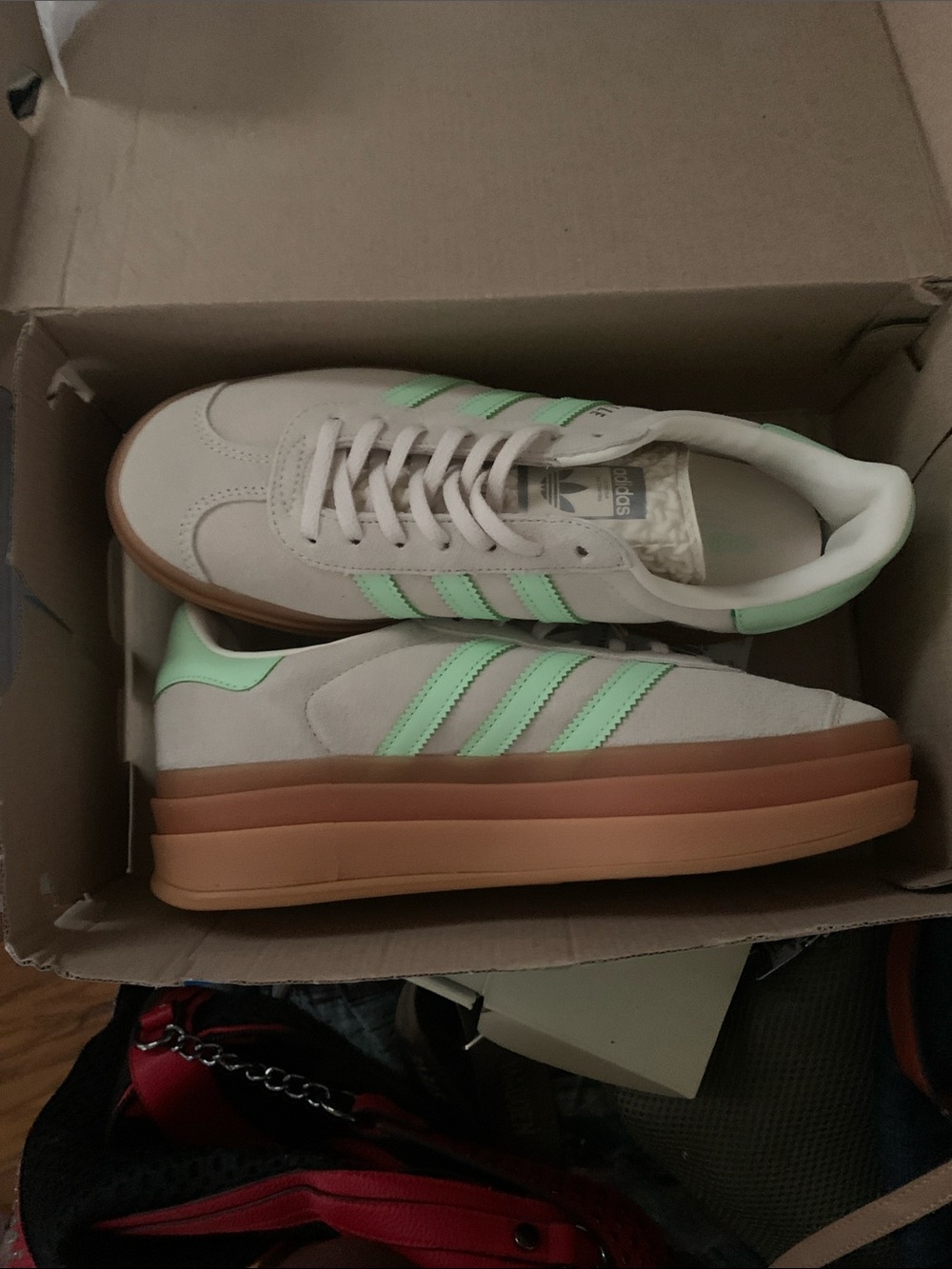 adidas Cream Sneakers with Mint Green Stripes and Gum Sole